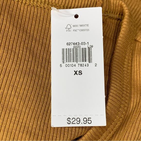 Gap NWT Ribbed Top Size XS 3/4 Sleeve Wide Round Neckline Mustard Yellow Fitted - Picture 8 of 10